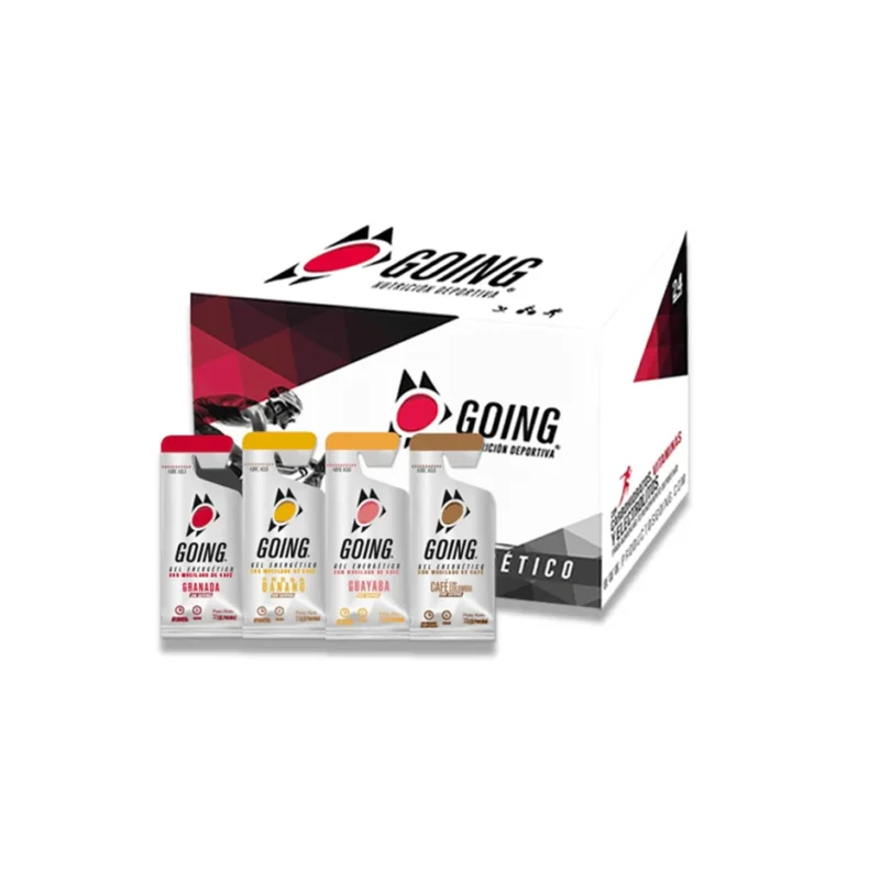 Geles Energéticos Going Nutrición Deportiva | Caja x24 Unidades Sabores Mixtos | Carbohidratos + Electrolitos + Vitaminas (Con/Sin cafeína).