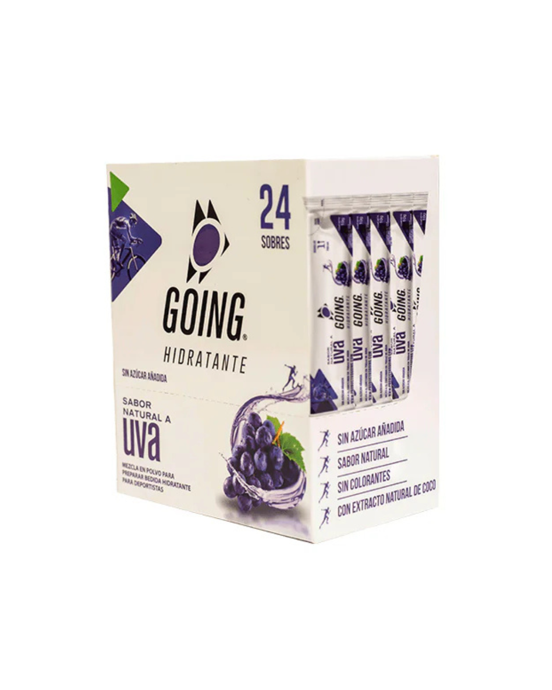 Hidratante Going para runners caja x 24 sachets – Sabor a Uva